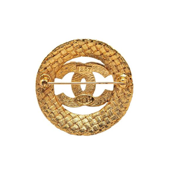 Pre Loved Chanel Woven CC Brooch Gold Women Brooches - Picture 2 of 5